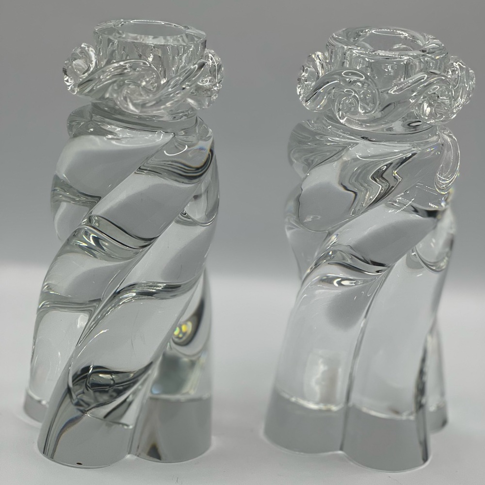 Baccarat 1980s Crystal Twisted Rope Design   Candle Holders